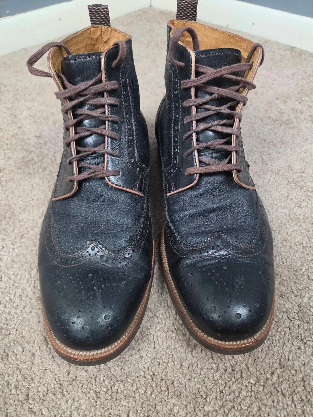 Classic Men's Leather Wingtip Boot in Dark Brown